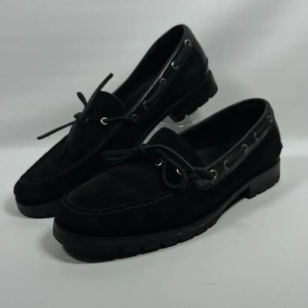POLO RALPH LAUREN Shoes Men 11D Merton Suede Leather Boat Lug Sole Slip On Black